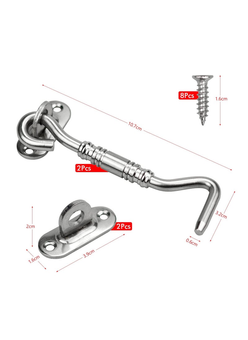 Y&D SYOSI Gate Hook Eye Latch, 2 Pcs 4 Inch Barn Door Lock and Stainless Steel Swivel Window Lock, Brace Silent Holder with Mounting Screws for Garage, Garden Gates, Closet Shed  - Image 2