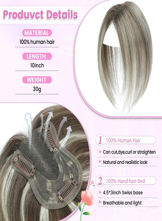 يامي وصلات شعر YAMI للنساء، وصلة شعر بشري كثيفة، 10 بوصات، مصنوعة يدوياً، قاعدة سويسرية، تغطي تساقط الشعر بزاوية 360 درجة (بني أومبري مع خصلات شقراء). - Image 2