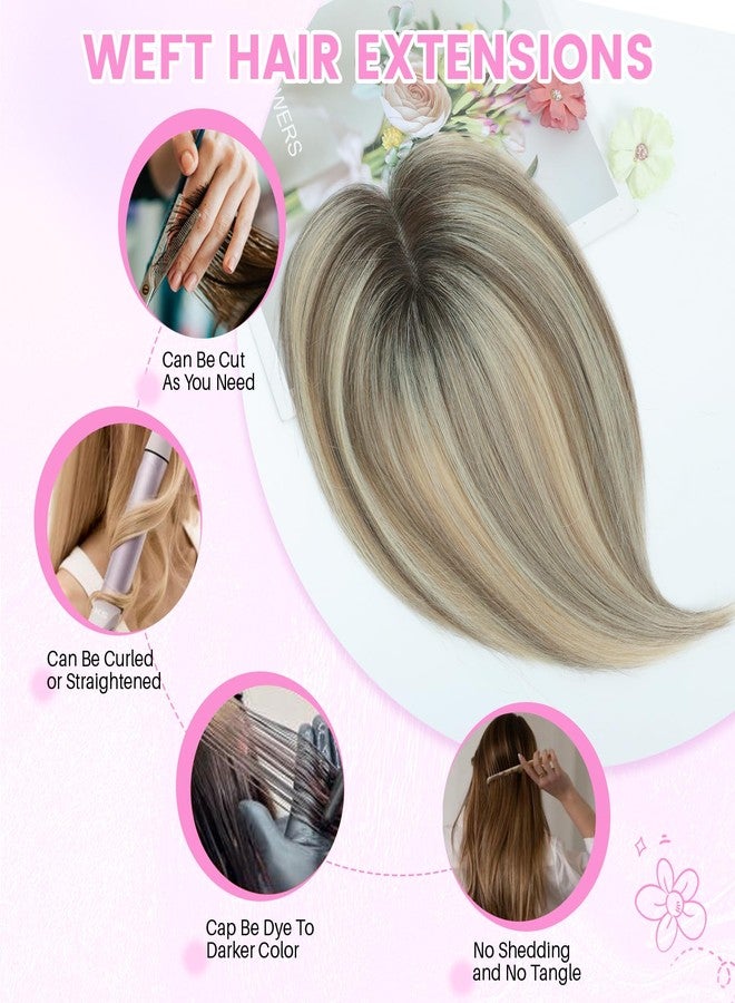 يامي وصلات شعر YAMI للنساء، وصلة شعر بشري كثيفة، 10 بوصات، مصنوعة يدوياً، قاعدة سويسرية، تغطي تساقط الشعر بزاوية 360 درجة (بني أومبري مع خصلات شقراء). - Image 4