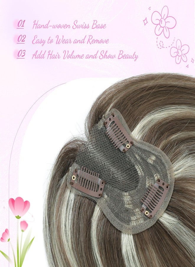 يامي وصلات شعر YAMI للنساء، وصلة شعر بشري كثيفة، 10 بوصات، مصنوعة يدوياً، قاعدة سويسرية، تغطي تساقط الشعر بزاوية 360 درجة (بني أومبري مع خصلات شقراء). - Image 3