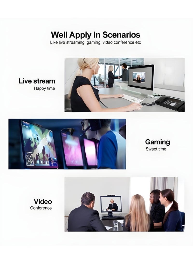 UT700 1080P Webcam - Auto Focus - Built-in Microphone - USB 2.0 - Support MJPG and YUY2 - Suitable for Meetings, Teaching and Live Broadcasting - 2m Cable - Black - Image 4