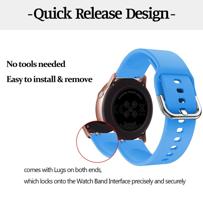 Wonlex Universal Silicone Watch Band Replacement, 20mm Soft Straps Compatible with Gizmo Watch/Samsung Galaxy Watch Active/42mm/Gear Sport/HUAWEI Watch/TicWatch Bands(Blue) - Image 5