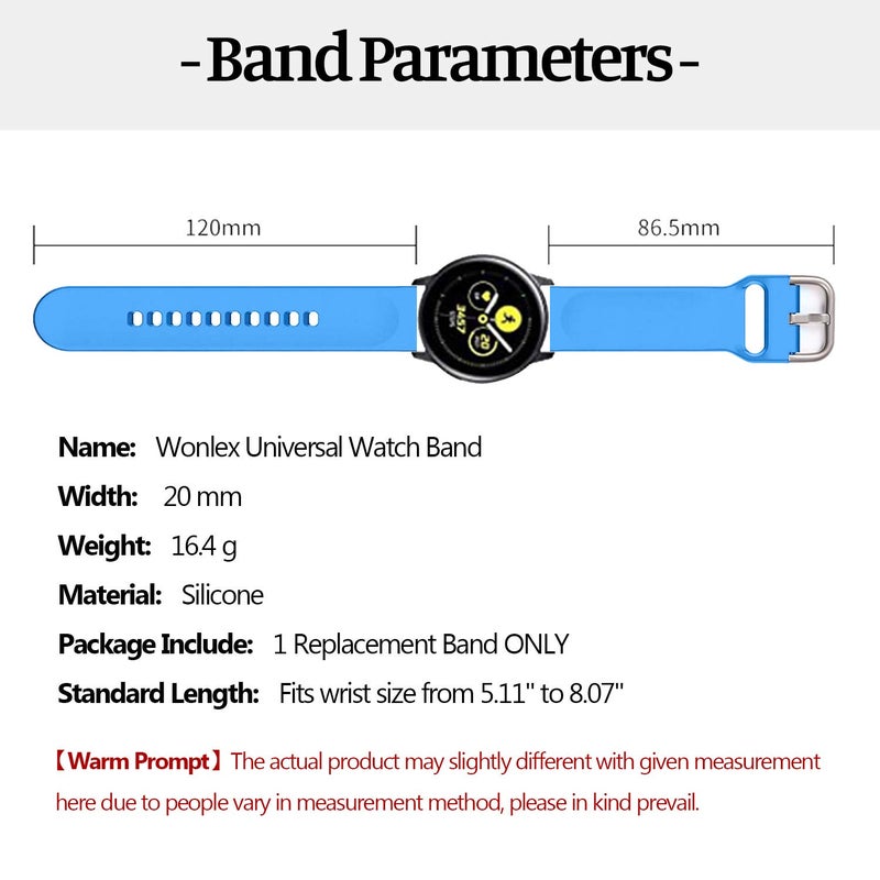 Wonlex Universal Silicone Watch Band Replacement, 20mm Soft Straps Compatible with Gizmo Watch/Samsung Galaxy Watch Active/42mm/Gear Sport/HUAWEI Watch/TicWatch Bands(Blue) - Image 4