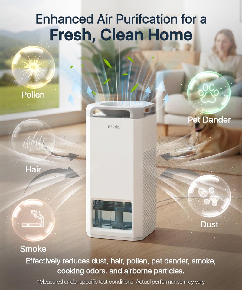 Afloia Humidifier for Bedroom Large Room - Mist Free Evaporative 2 in 1 Humidifier and Air Purifier in One Combo for Home with Top Fill 5L Tank/Humidity&Air Quality Sensor/2-24H Timer - Image 4