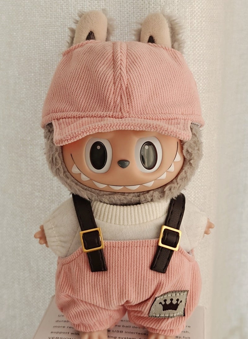 BRIXSPARK Clothes for Labubu(No Doll,Just Clothes) , Hat & Overalls Set for Labubu Clothes 15cm/17cm Doll Accessories Suit, Doll Outfit Stylish Doll Clothes for Doll.