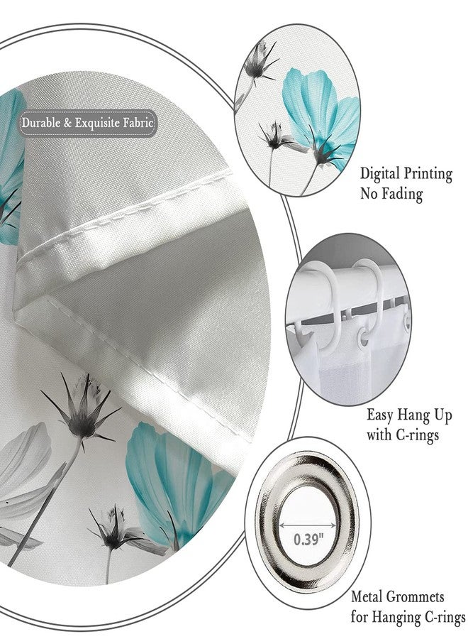 Kikiry Teal and Gray Floral Shower Curtain 60''W x 72''L Grey White Daisy Flower Elegant Wildflower Design Farmhouse Polyester Fabric12 Pack Plastic Hooks - Image 3
