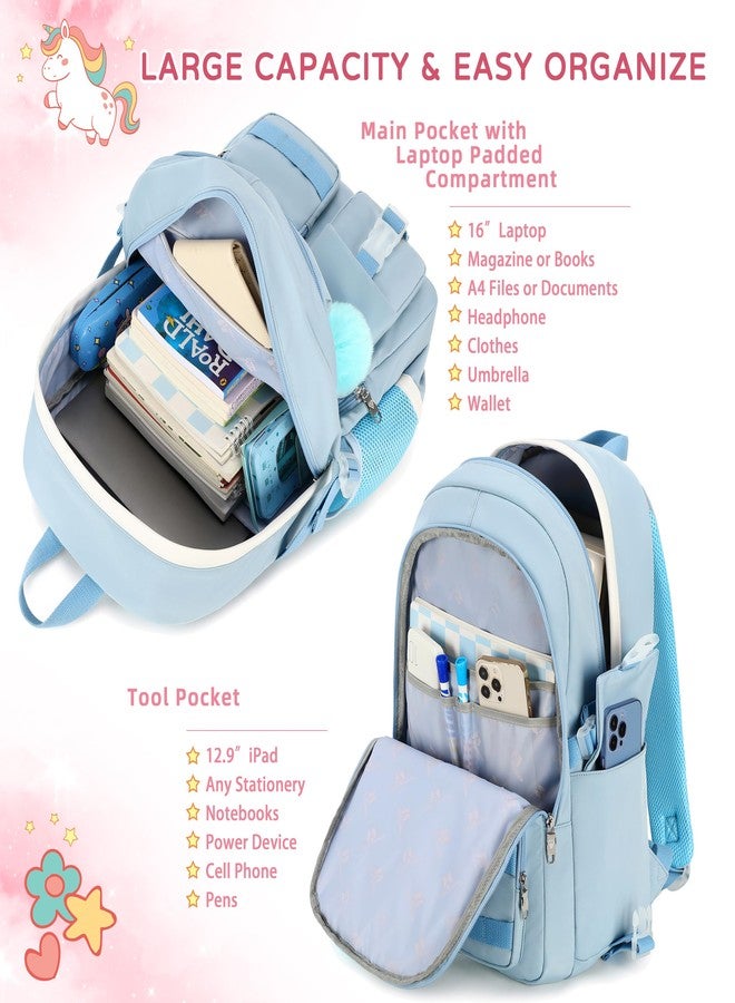 KIDNUO Backpack for girls Laptop Backpacks 15.6 Inch College Cute Bookbag Anti Theft Primary Elementary School Bag Daypack, Blue, Large, Sc - Image 3