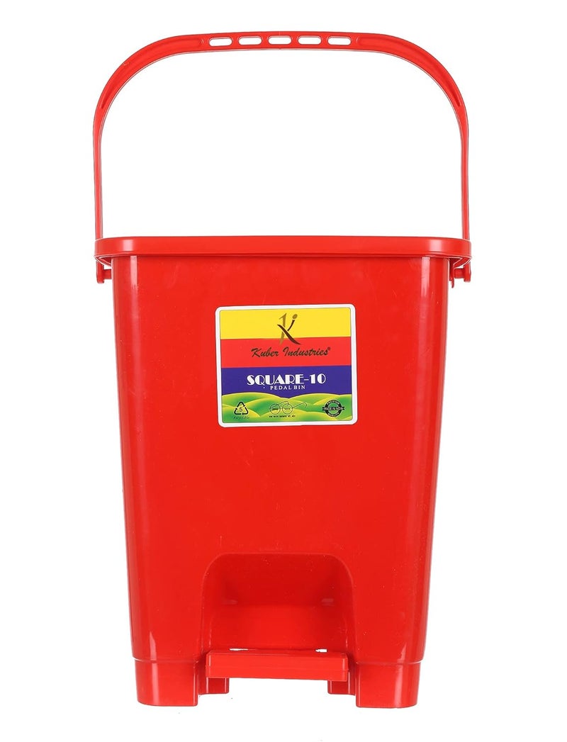 Kuber Industries Kuber Industries Square Premium Plastic Pedal Dustbin with Lid for HomeKitchenOffice 10 Ltr Red  - Image 3