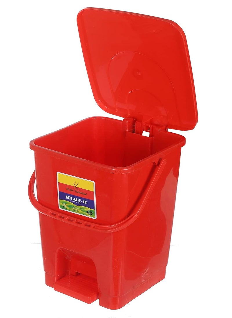 Kuber Industries Kuber Industries Square Premium Plastic Pedal Dustbin with Lid for HomeKitchenOffice 10 Ltr Red  - Image 4