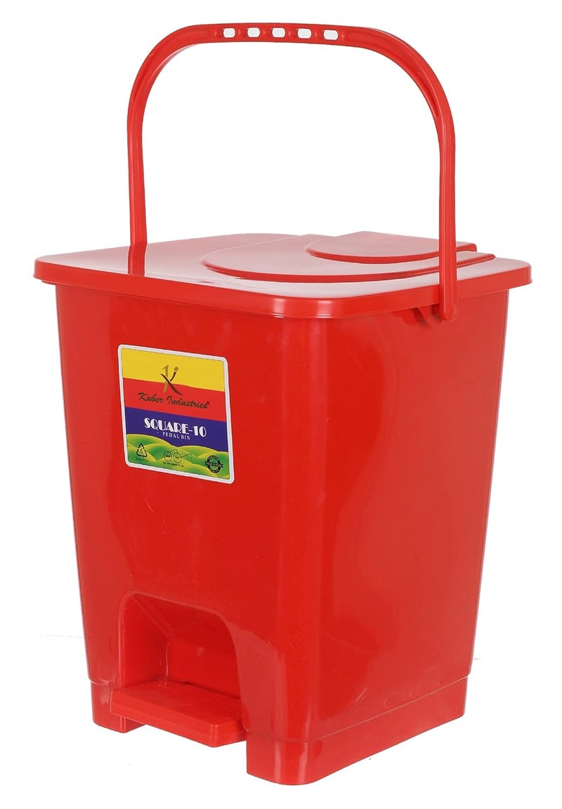 Kuber Industries Kuber Industries Square Premium Plastic Pedal Dustbin with Lid for HomeKitchenOffice 10 Ltr Red  - Image 1