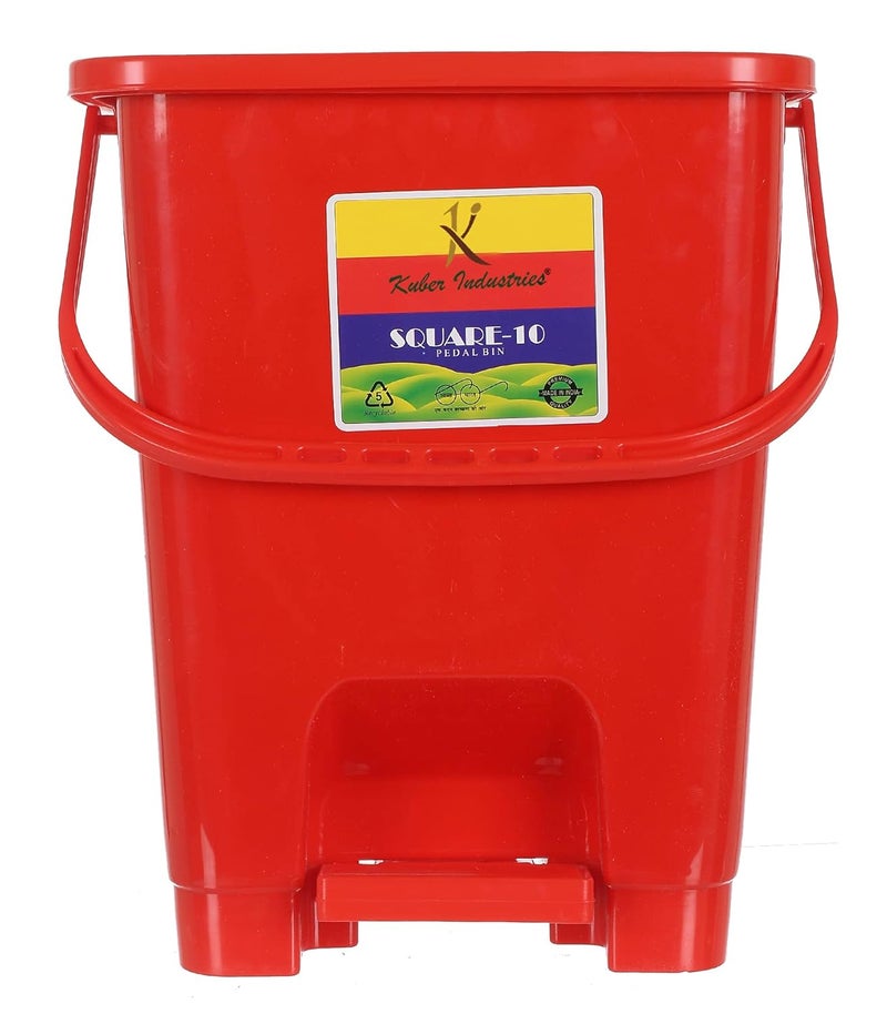 Kuber Industries Kuber Industries Square Premium Plastic Pedal Dustbin with Lid for HomeKitchenOffice 10 Ltr Red  - Image 2