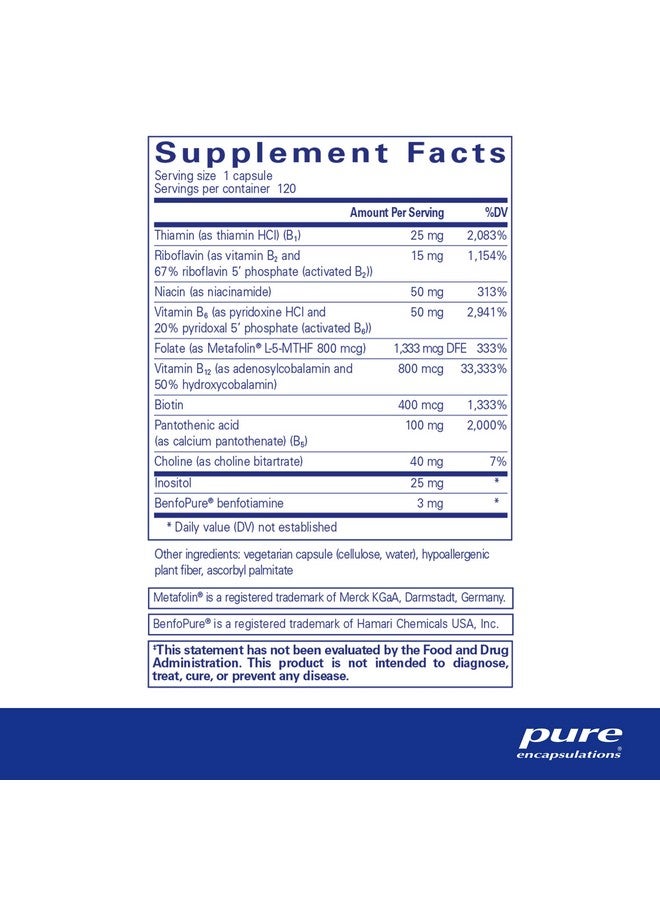 Pure Encapsulations بيورجينوميكس بي كومبلكس ؛ دعم فيتامين ب واسع الطيف للتعبير الجيني ووظيفة الخلايا* ؛ 120 كبسولة - Image 3
