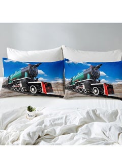 Erosebridal Erosebridal Train Comforter Sets Full Size, Boys 3D Steam Engine Bedding Set Rail Vehicles Duvet Sets for Kids Teens, Soft Microfiber Down Comforter Bedroom Decor with 2 Pillow Cases Blue  - Image 3