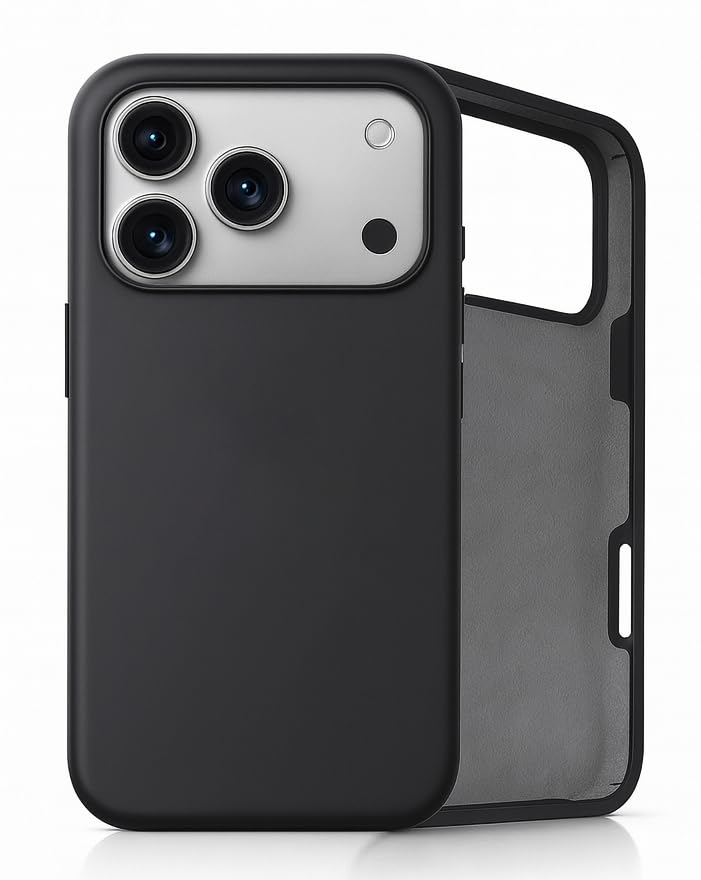 YellowInc 4-Layer Hybrid Liquid Silicone Case Cover for iPhone 17 Pro Max (2025), Microfiber Lining, Shockproof Hard PC, Soft Feel Coating (Liquid Black, iPhone 17 Pro Max) - Image 1