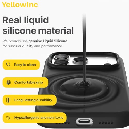 YellowInc 4-Layer Hybrid Liquid Silicone Case Cover for iPhone 17 Pro Max (2025), Microfiber Lining, Shockproof Hard PC, Soft Feel Coating (Liquid Black, iPhone 17 Pro Max) - Image 3