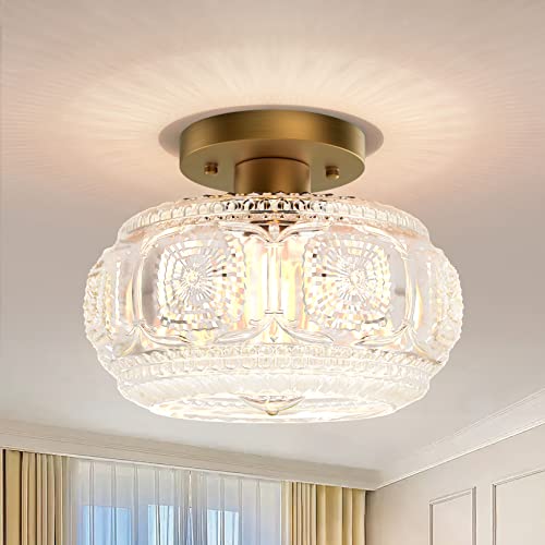 OYKYOHEI Semi Flush Mount Ceiling Light, Globe Glass Ceiling Light Fixture, Gold Modern Lighting for Hallway Porch Corridor Kitchen Bedroom, Bulb Not Included - Image 1