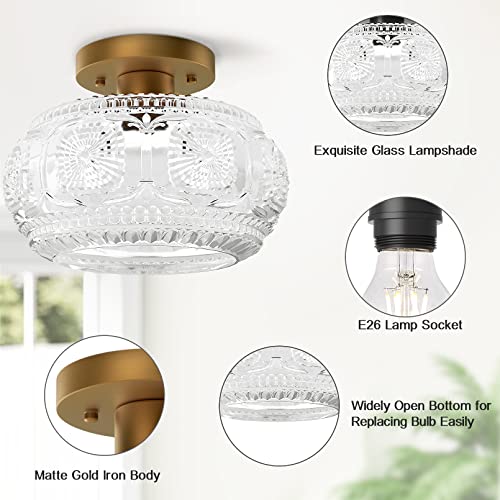 OYKYOHEI Semi Flush Mount Ceiling Light, Globe Glass Ceiling Light Fixture, Gold Modern Lighting for Hallway Porch Corridor Kitchen Bedroom, Bulb Not Included - Image 4