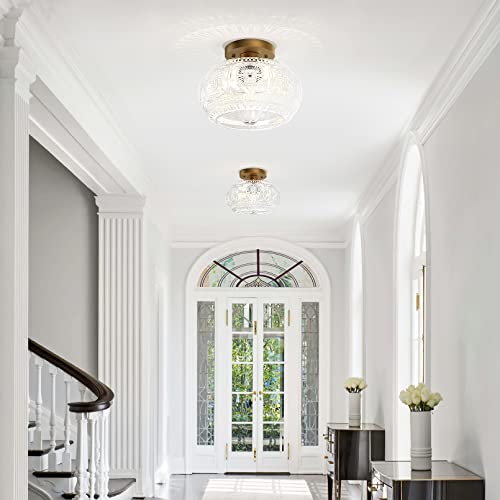 OYKYOHEI Semi Flush Mount Ceiling Light, Globe Glass Ceiling Light Fixture, Gold Modern Lighting for Hallway Porch Corridor Kitchen Bedroom, Bulb Not Included - Image 2