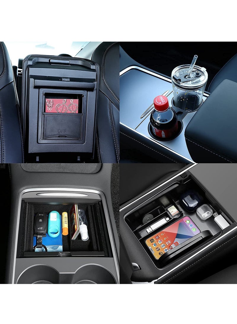 KYD - Center Console Organizer Tray Cup Holder Insert 4PCS Upgrade for 2021 2022 2023 Tesla Model 3 Y Interior Accessories Flocked Organizer Armrest Hidden Cubby Drawer Storage Box ABS Material Custom Fit - Image 1