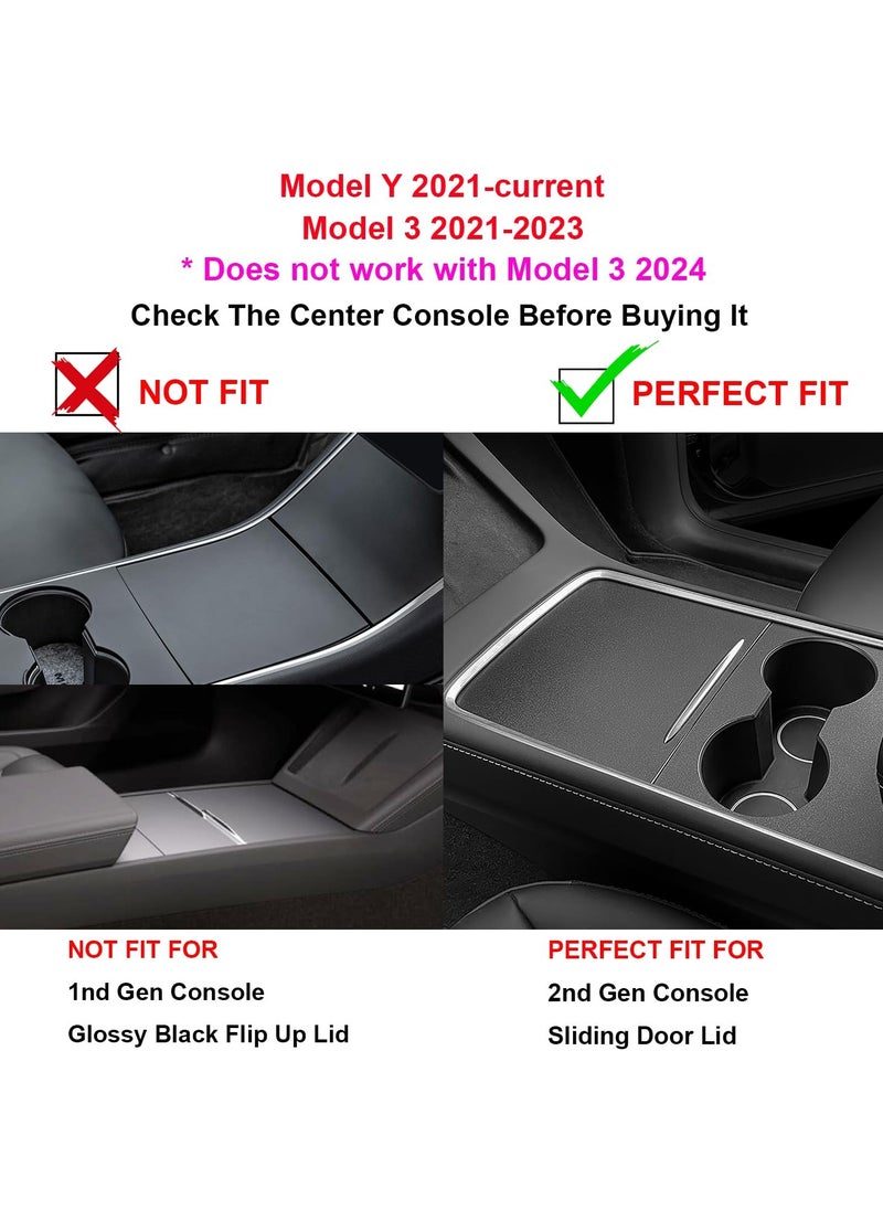 KYD Center Console Organizer Tray Cup Holder Insert 4PCS Upgrade for 2021 2022 2023 Tesla Model 3 Y Interior Accessories Flocked Organizer Armrest Hidden Cubby Drawer Storage Box ABS Material Custom Fit  - Image 2