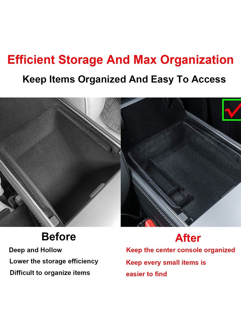 KYD Center Console Organizer Tray Cup Holder Insert 4PCS Upgrade for 2021 2022 2023 Tesla Model 3 Y Interior Accessories Flocked Organizer Armrest Hidden Cubby Drawer Storage Box ABS Material Custom Fit  - Image 4