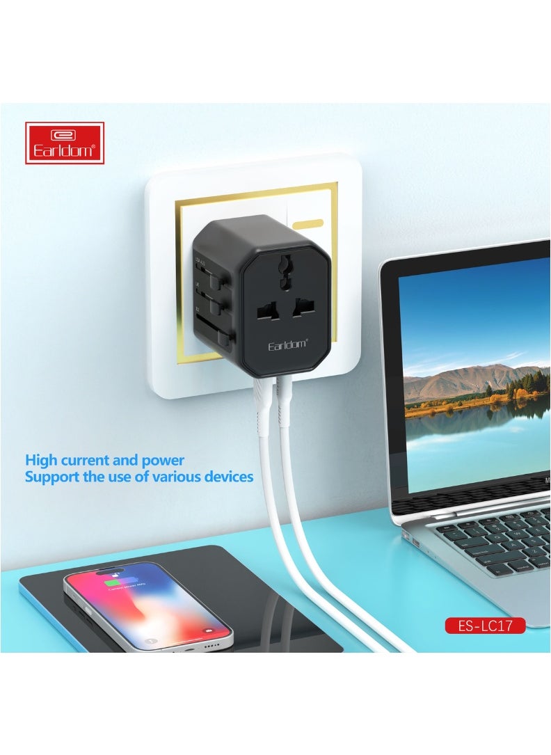 Earldom World Travel Adapter – 2500W Max – USB + Type-C Fast Charging – Universal Plug Support – 2.4A Output | Safety Protected  - Image 5