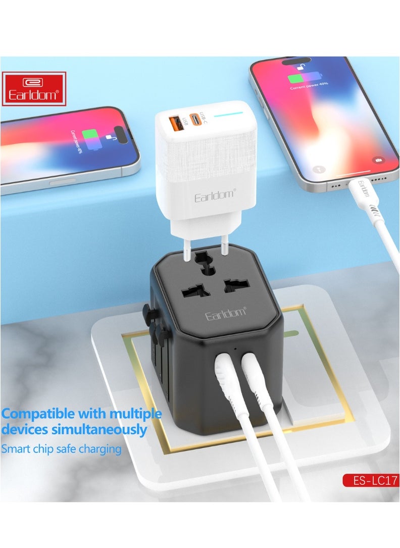 Earldom World Travel Adapter – 2500W Max – USB + Type-C Fast Charging – Universal Plug Support – 2.4A Output | Safety Protected  - Image 2