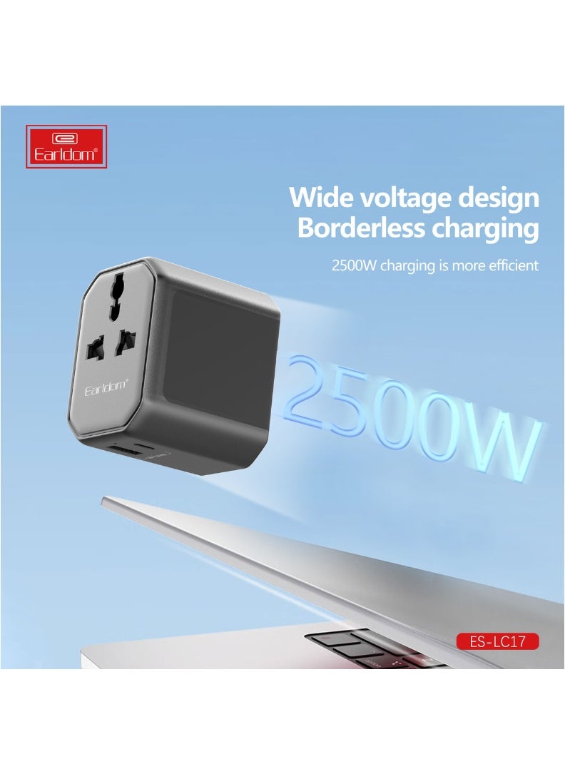 Earldom World Travel Adapter – 2500W Max – USB + Type-C Fast Charging – Universal Plug Support – 2.4A Output | Safety Protected  - Image 3