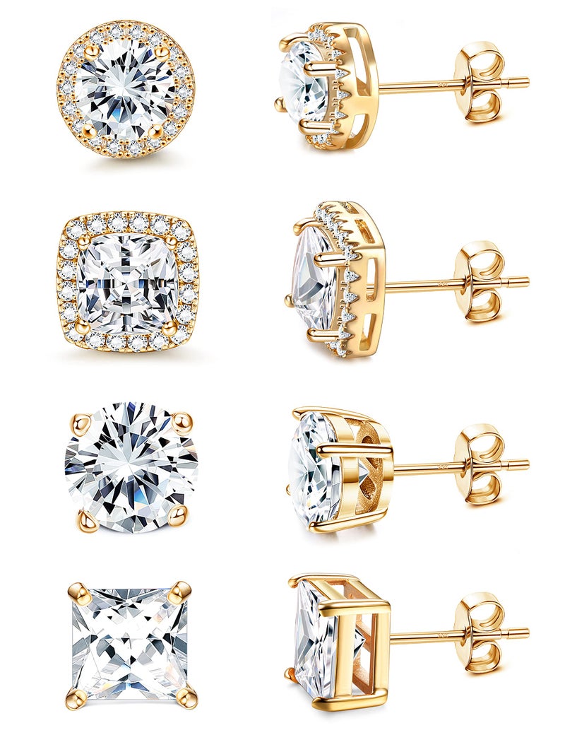 MILACOLATO Cubic Zirconia Stud Earrings Women Men 18K Yellow Gold Plated Hypoallergenic Sterling Silver Post Earrings Brilliant Large Simulated Diamond Halo Stud Earrings for Sensitive Ears - Image 1