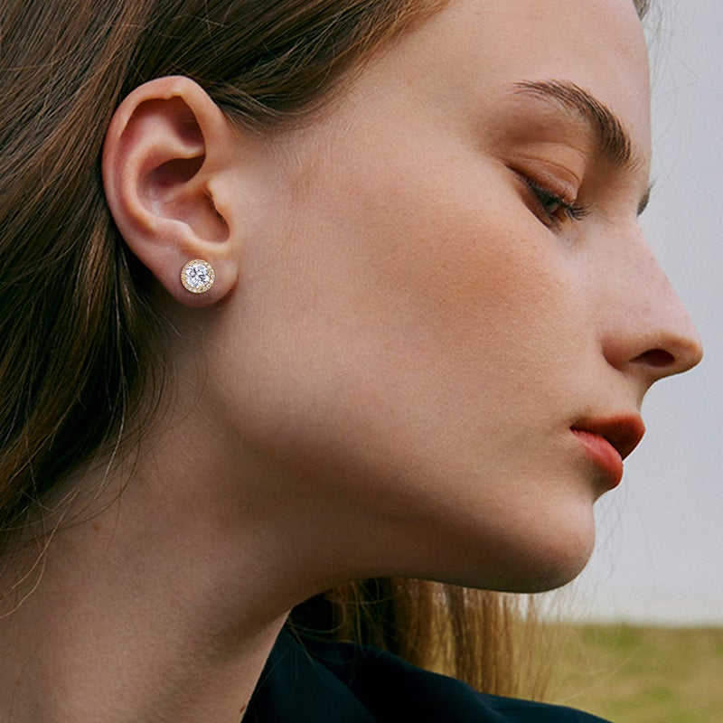 MILACOLATO Cubic Zirconia Stud Earrings Women Men 18K Yellow Gold Plated Hypoallergenic Sterling Silver Post Earrings Brilliant Large Simulated Diamond Halo Stud Earrings for Sensitive Ears - Image 2
