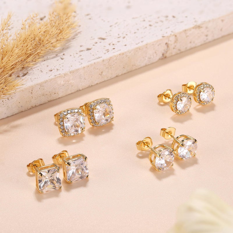 MILACOLATO Cubic Zirconia Stud Earrings Women Men 18K Yellow Gold Plated Hypoallergenic Sterling Silver Post Earrings Brilliant Large Simulated Diamond Halo Stud Earrings for Sensitive Ears - Image 5