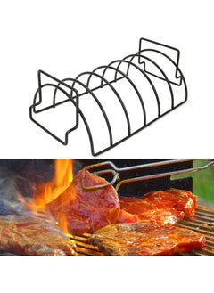 Generic Stainless Steel Grill Stand Portable BBQ Rib Rack with Non-Stick Coating Steak Holders for Camping Outdoor Cooking Roasting 35×19.5×12cm Barbecue Tool  - Image 2