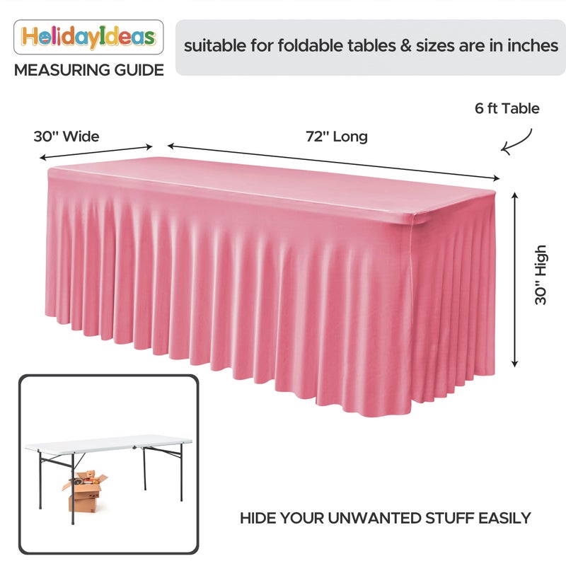 HolidayIdeas 2 Pack Spandex Table Skirts for 6 ft Folding Table, Stretch Rectangle Tablecloth for Wedding, Banquets, Parties, Pink, 30x72 Inch - Image 4