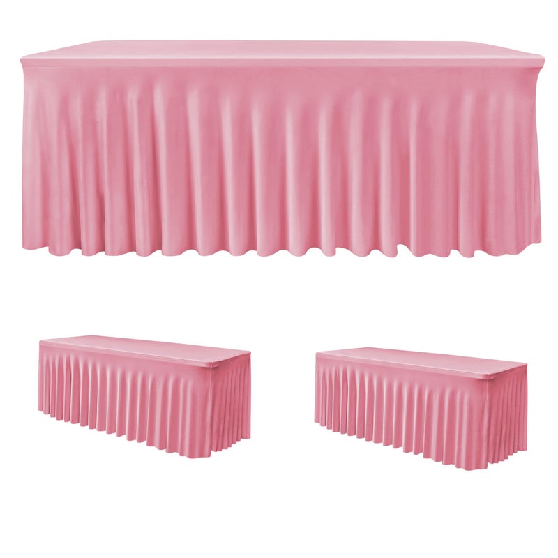 HolidayIdeas 2 Pack Spandex Table Skirts for 6 ft Folding Table, Stretch Rectangle Tablecloth for Wedding, Banquets, Parties, Pink, 30x72 Inch - Image 1