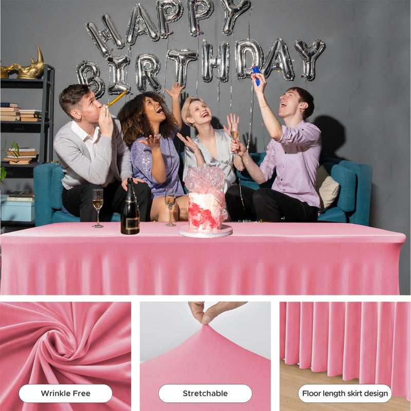 HolidayIdeas 2 Pack Spandex Table Skirts for 6 ft Folding Table, Stretch Rectangle Tablecloth for Wedding, Banquets, Parties, Pink, 30x72 Inch - Image 5