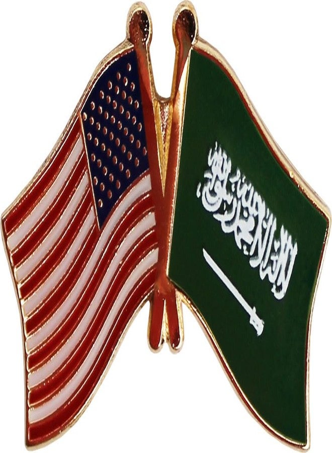 فلاجلاين دبوس صداقة معدني مصبوب على شكل علم الولايات المتحدة الأمريكية والمملكة العربية السعودية، مزود بمشبك على شكل فراشة - Image 1