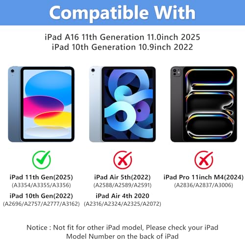 TaIYanG Touchpad for iPad A16 11th/10th Generation Case with Keyboard, 7 Color Backlit 360 Rotation Cover with Pencil Holder,Detachable Keyboard for iPad 11 inch 2025/10th Gen 10.9'' 2022 (Black) - Image 3