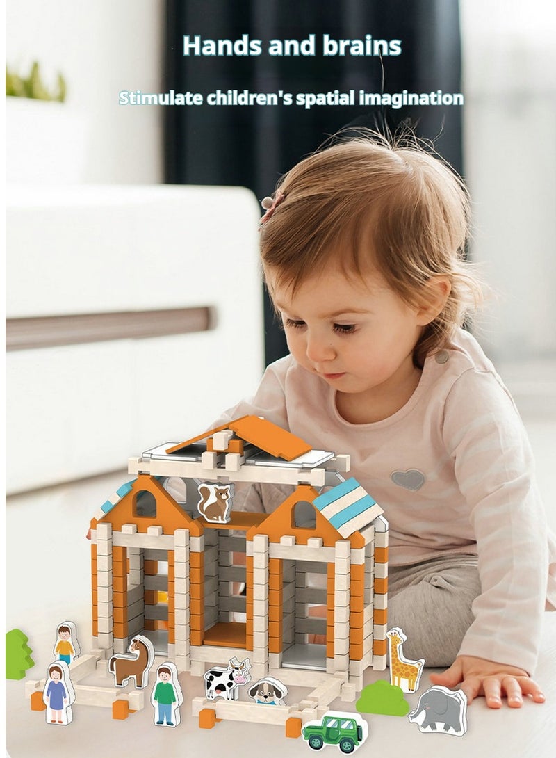 Children's wooden building blocks, mortise and tenon structure assembly, Luban Little Architecture Teacher particle building blocks, house puzzle toys  - Image 1