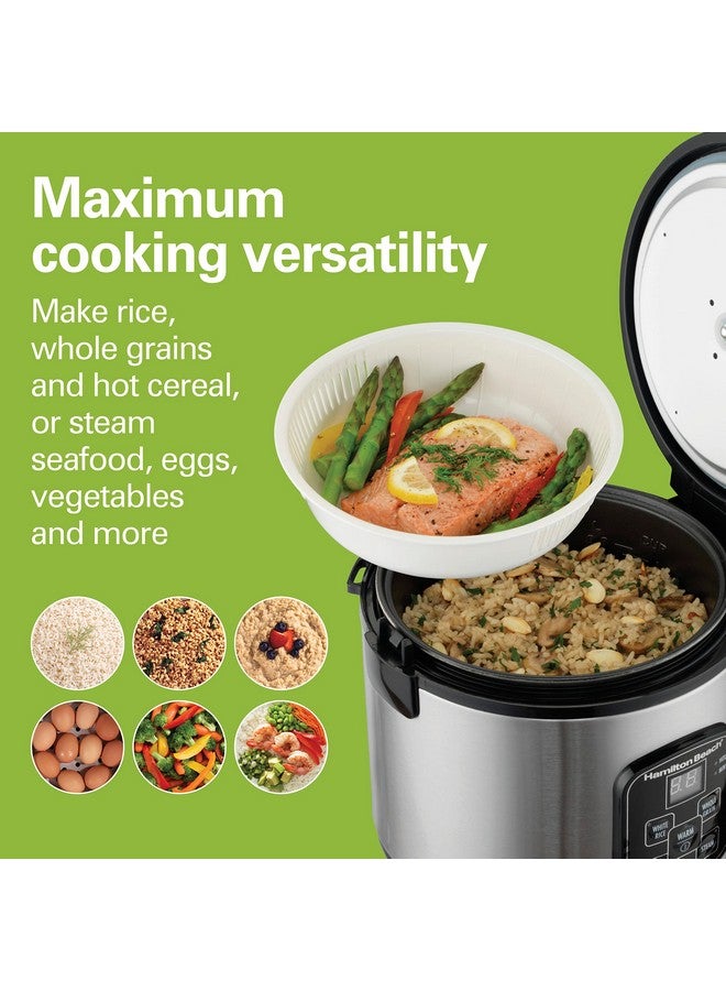 Hamilton Beach Hamilton Beach Digital Programmable Rice Cooker & Food Steamer, 8 Cups Cooked (4 Uncooked), With Steam & Rinse Basket, Stainless Steel (37518)  - Image 2