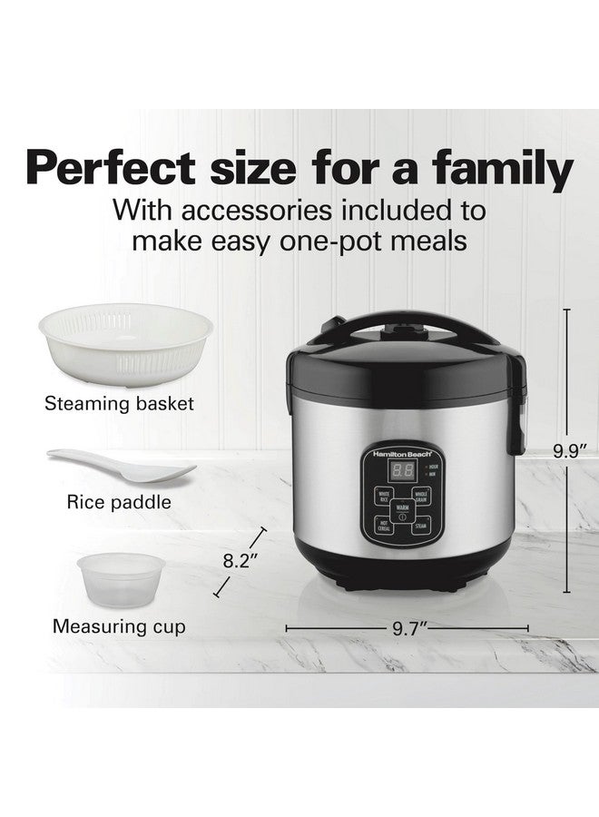 Hamilton Beach Hamilton Beach Digital Programmable Rice Cooker & Food Steamer, 8 Cups Cooked (4 Uncooked), With Steam & Rinse Basket, Stainless Steel (37518)  - Image 3