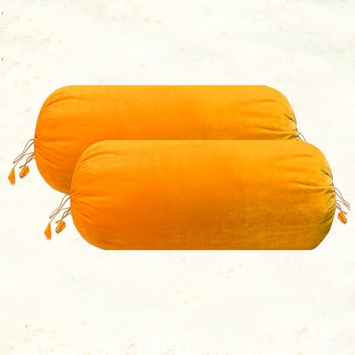 Dulhan Creations Soft and Bright Solid Color Velvet Bolster Cover 2 Pc, 16x32 Wrinkle Free Bed Side Long Decorative Round Cushion Load Pillow Covers Masand Khol for Living Room Diwan Set Bedroom - Image 1