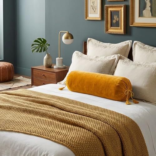Dulhan Creations Soft and Bright Solid Color Velvet Bolster Cover 2 Pc, 16x32 Wrinkle Free Bed Side Long Decorative Round Cushion Load Pillow Covers Masand Khol for Living Room Diwan Set Bedroom - Image 2