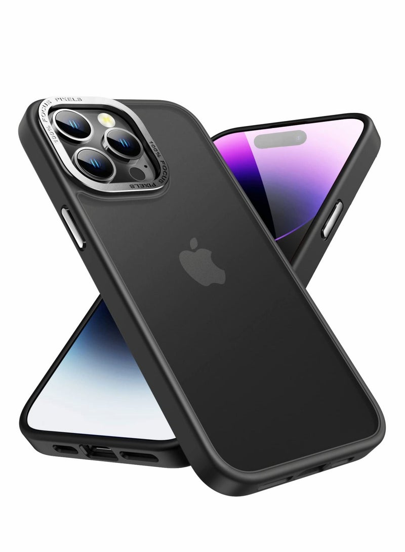 Captaintech Designed for iPhone 14 Pro Max Case, Military Grade Drop Protection, Translucent Matte Skin-friendly PC Back, Advanced Metal Camera Protection Ring, Anti-Scratch Anti-Fingerprint Black, 6.7 Inch - Image 1