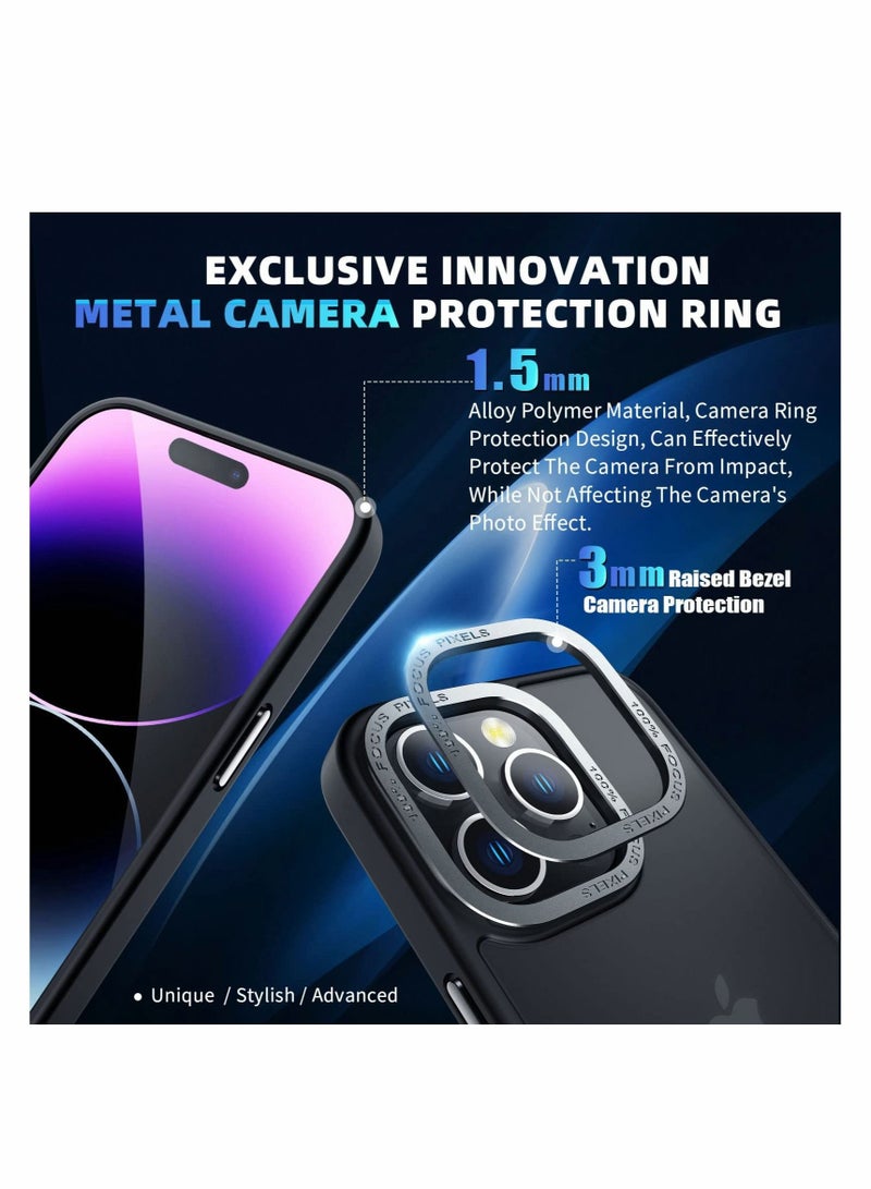 Captaintech Designed for iPhone 14 Pro Max Case, Military Grade Drop Protection, Translucent Matte Skin-friendly PC Back, Advanced Metal Camera Protection Ring, Anti-Scratch Anti-Fingerprint Black, 6.7 Inch - Image 4