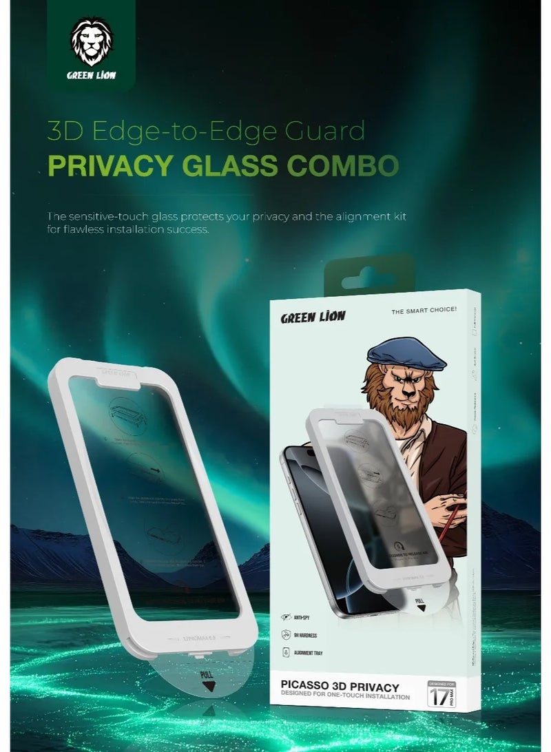 جرين ليون iPhone 17 Pro Max Glass / زجاج الخصوصية Picasso ثلاثي الأبعاد مع صينية محاذاة / واقي شاشة iPhone 17 Pro Max - Image 5