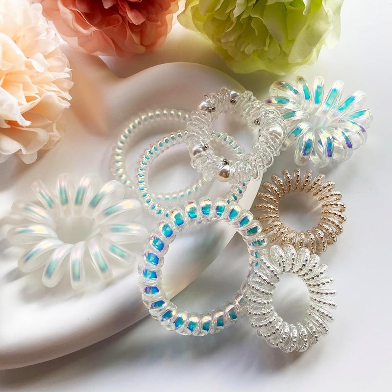 رباطات شعر مرنة مقاومة للماء ملونة بتقنية الهولوغرام، خيوط شعر للنساء والفتيات، 8 قطع بأحجام وأنماط مختلفة