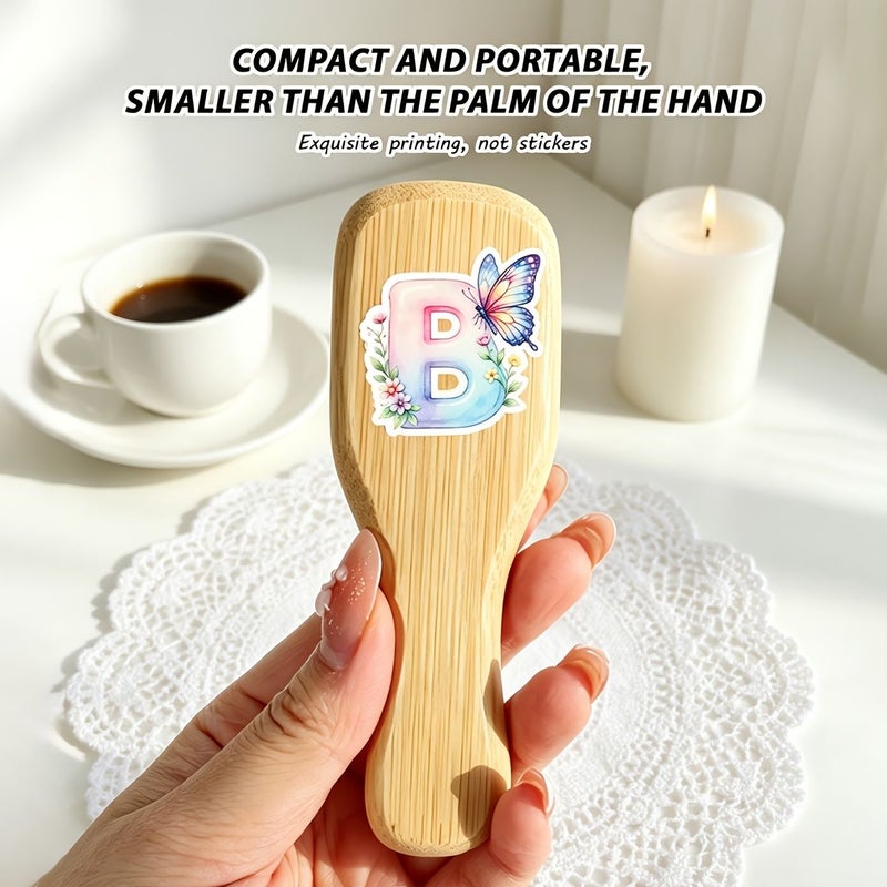 1pc Small Air Cushion Comb Natural Bamboo Wood Letter Print Detangling Hairbrush with Rounded Teeth For Long And Curly Hair Portable Home Hair Styling Tool - Image 5