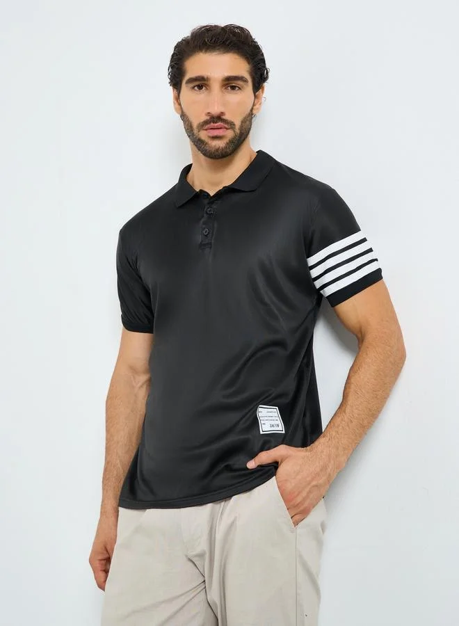 Styli Men Black Regular Fit Striped Print Polo