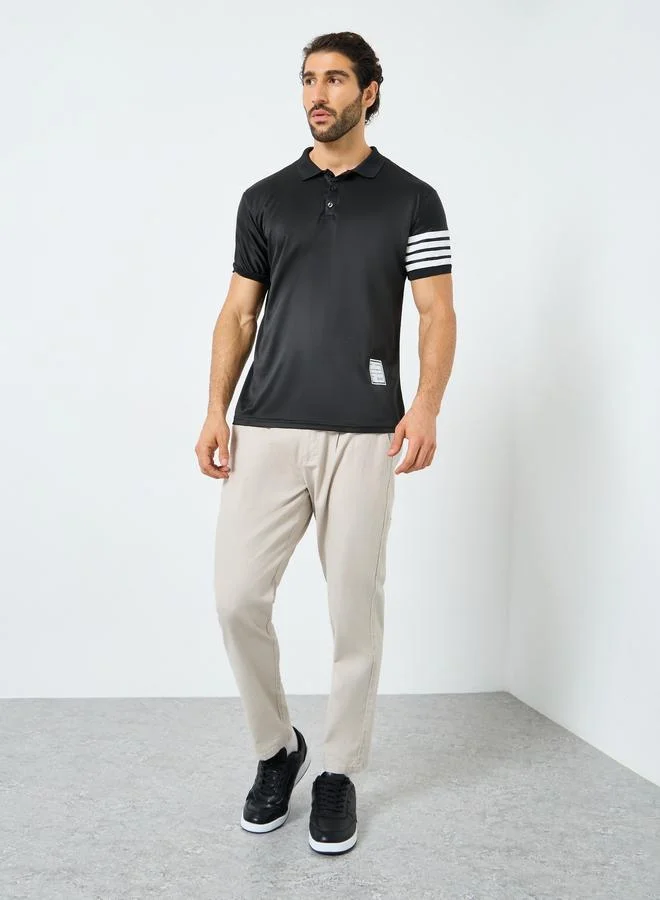 Styli Styli Men Black Regular Fit Striped Print Polo