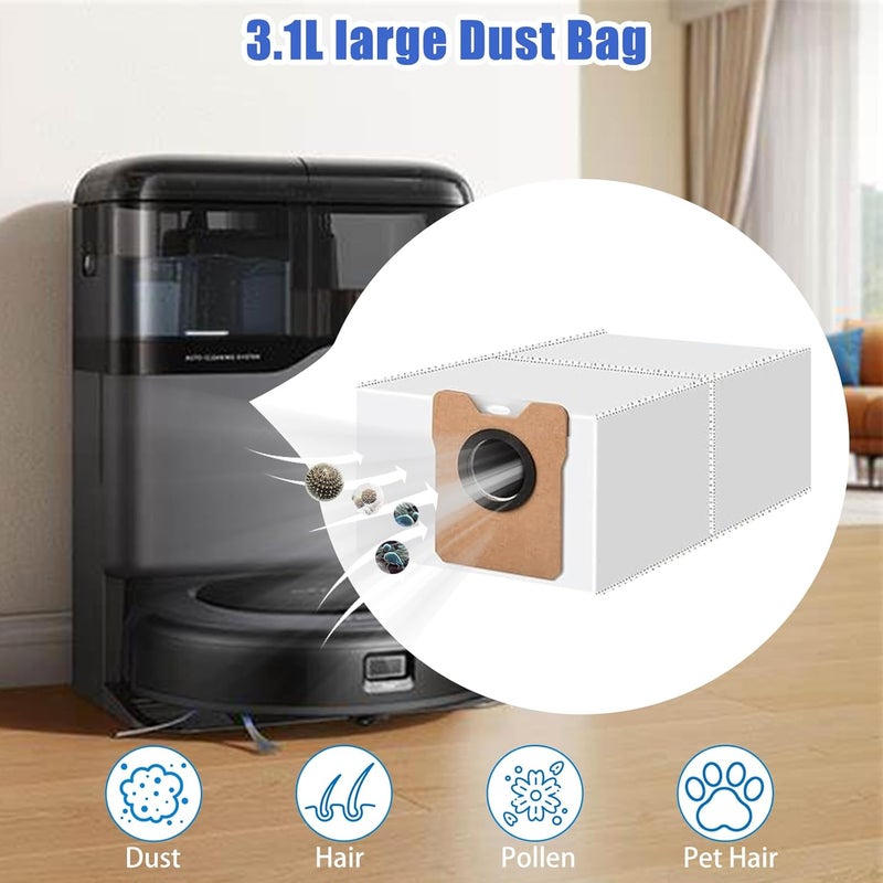 Detetap طقم قطع غيار C20 Omni لمكنسة Eufy C20 Omni الروبوتية: 1 فرشاة دوارة | 4 فرش جانبية | 4 فلاتر | 4 مساحات تنظيف | 4 أكياس غبار - 17 قطعة - Image 4